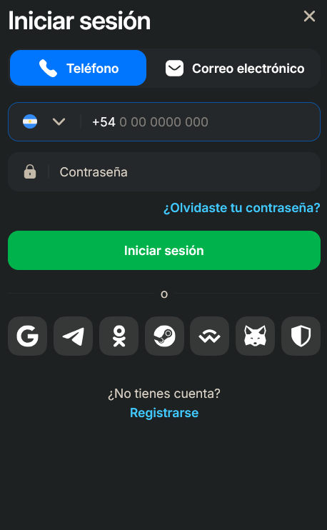 Iniciar sesión: teléfono o mail y contraseña